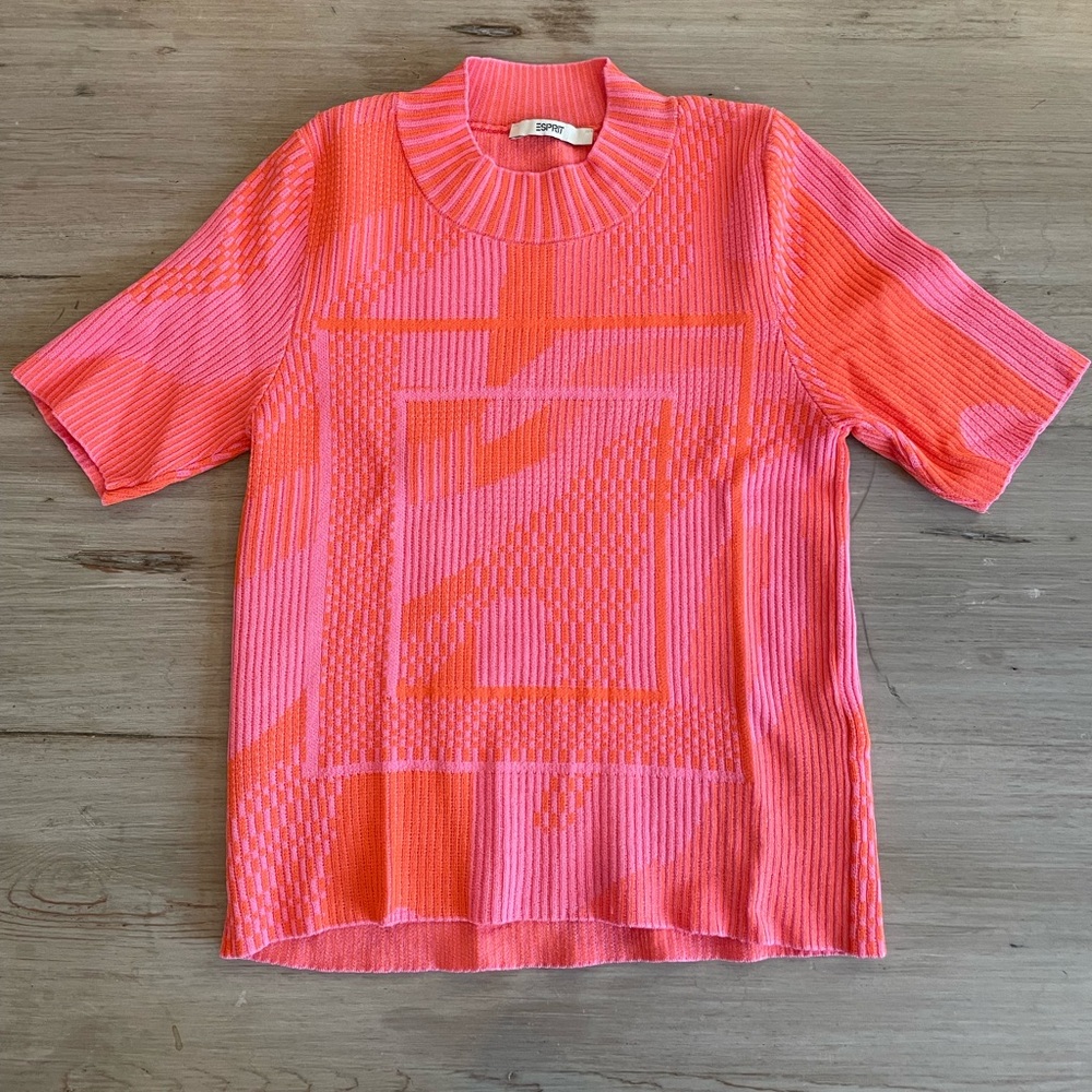 Esprit Vibrant Pink and Orange Short Sleeve Sweater Size Extra Small